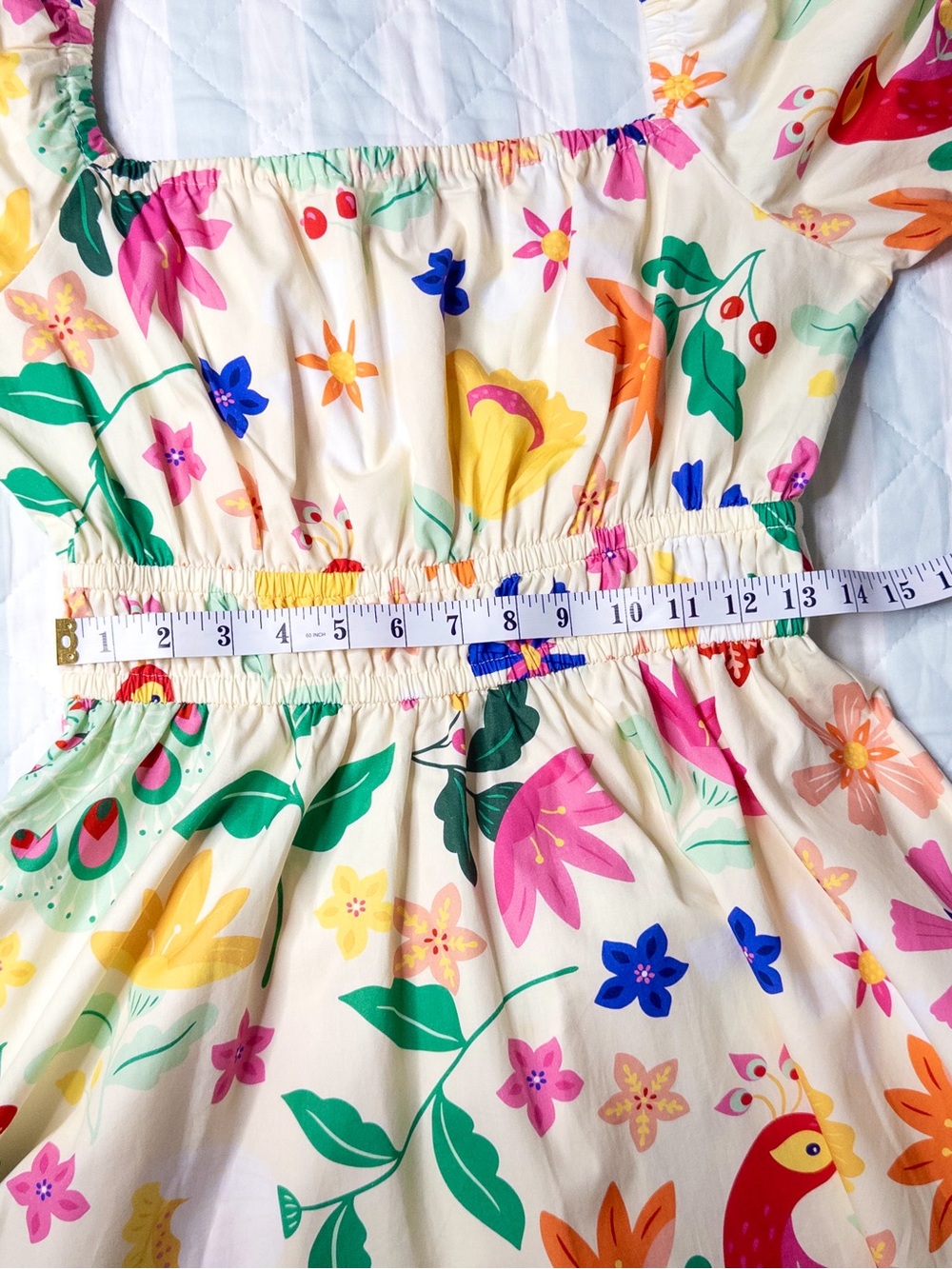 Sincerely Ours Puff Sleeve Resort Mini Dress Tropical Peacock Floral Large - Picture 14 of 15